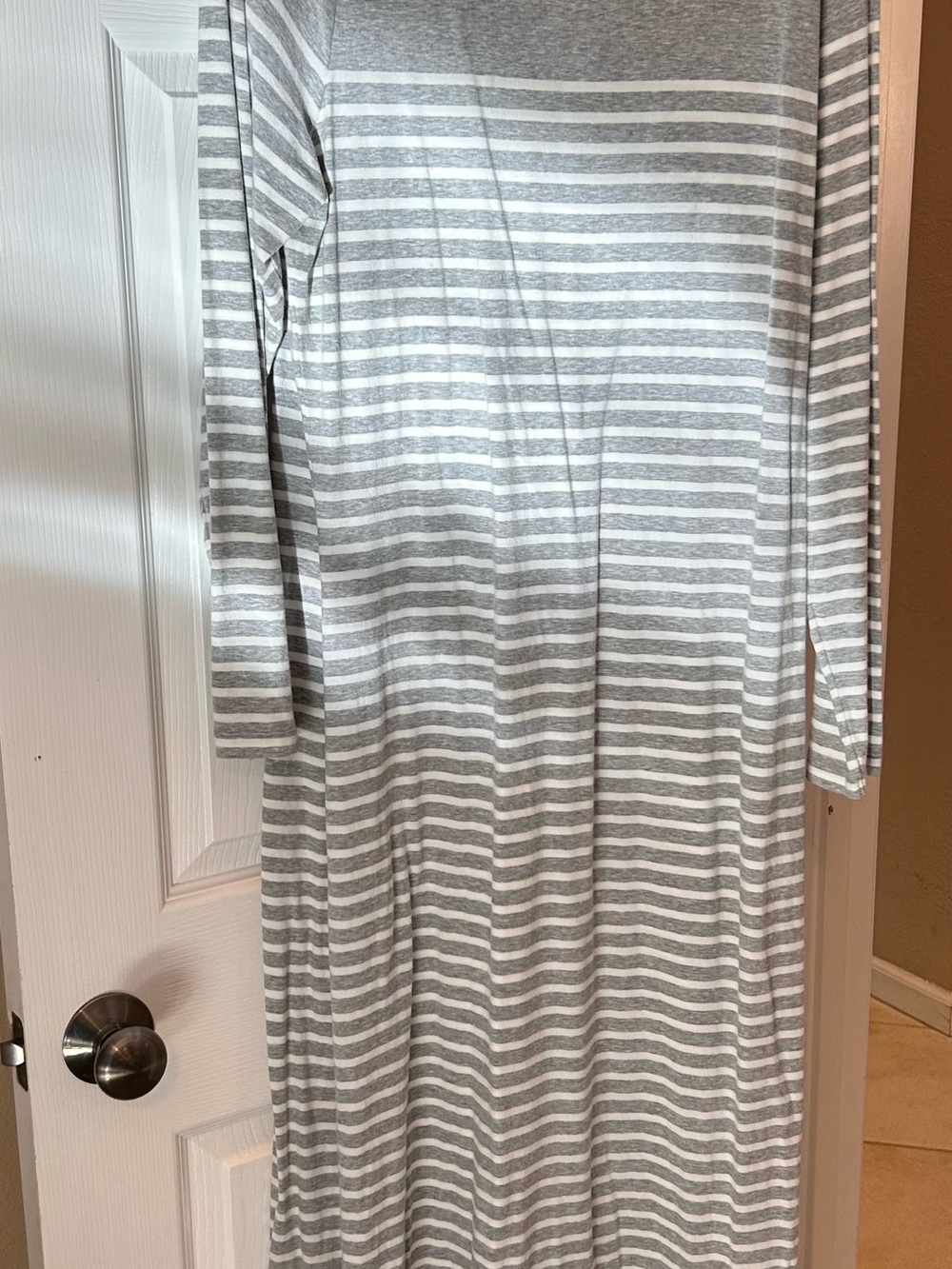 Tommy Bahama Gray and White Striped Maxi Dress